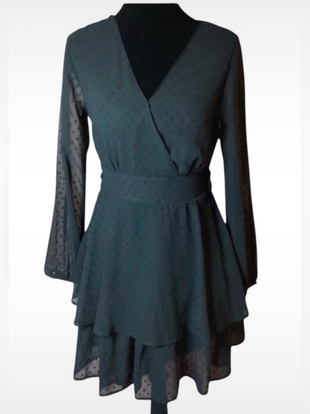 NWOT JAPNA Black Wrap-Front Long Sleeve Dress